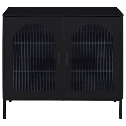 Jess 2-door Arched Fluted Glass Accent Cabinet Black