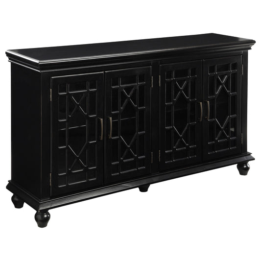 Armario de almacenamiento con celosía de madera de 4 puertas Kovu, color negro