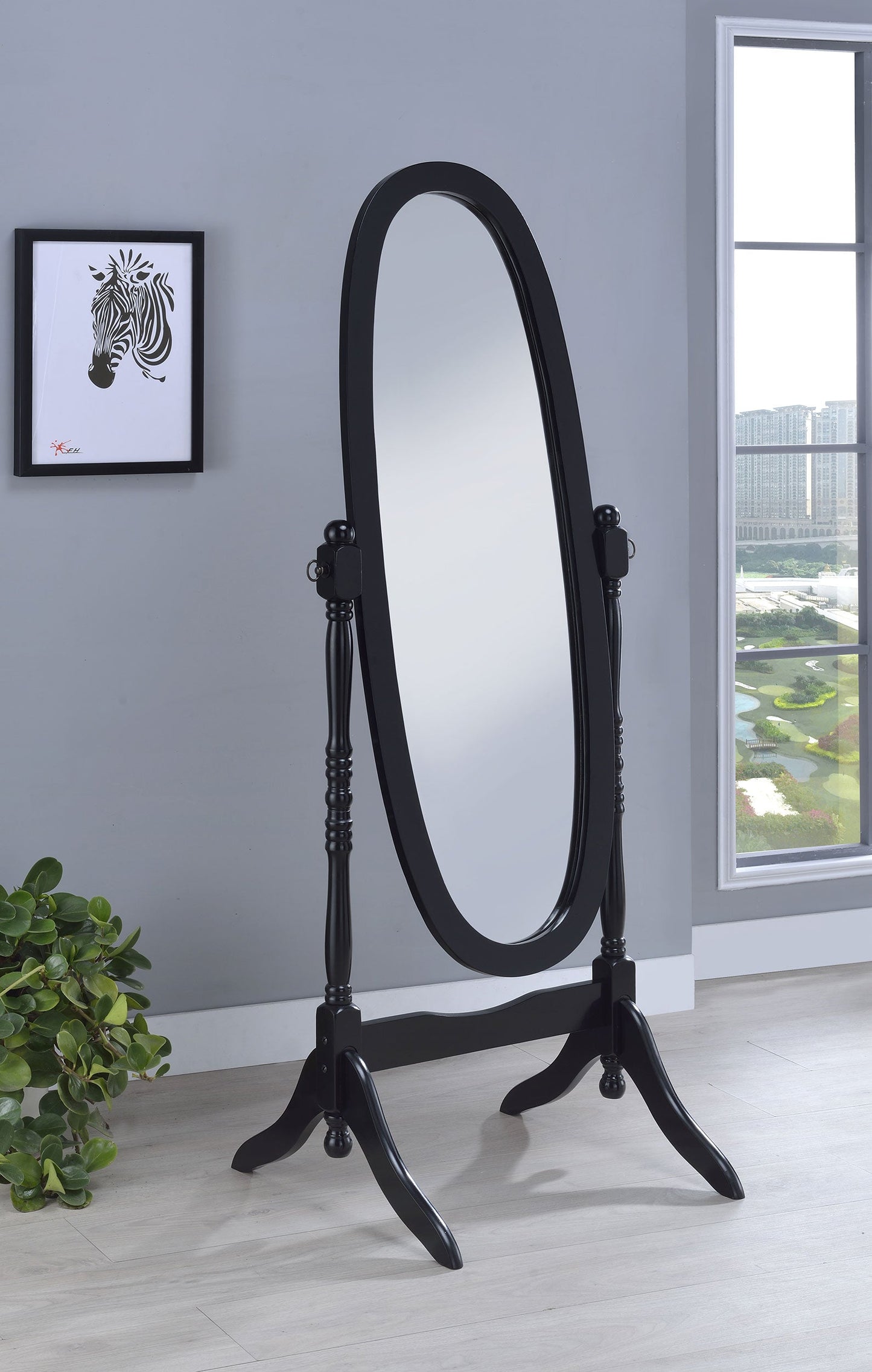 Espejo de cuerpo entero de madera Foyet con longitud ajustable, color negro