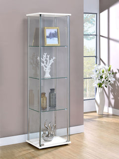 Vitrina de curiosidades Bellatrix de 4 estantes de vidrio transparente, color capuchino