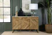 Gabinete decorativo de espiga con cubierta de mármol de 3 puertas Keaton, color natural