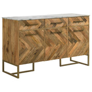 Gabinete decorativo de espiga con cubierta de mármol de 3 puertas Keaton, color natural