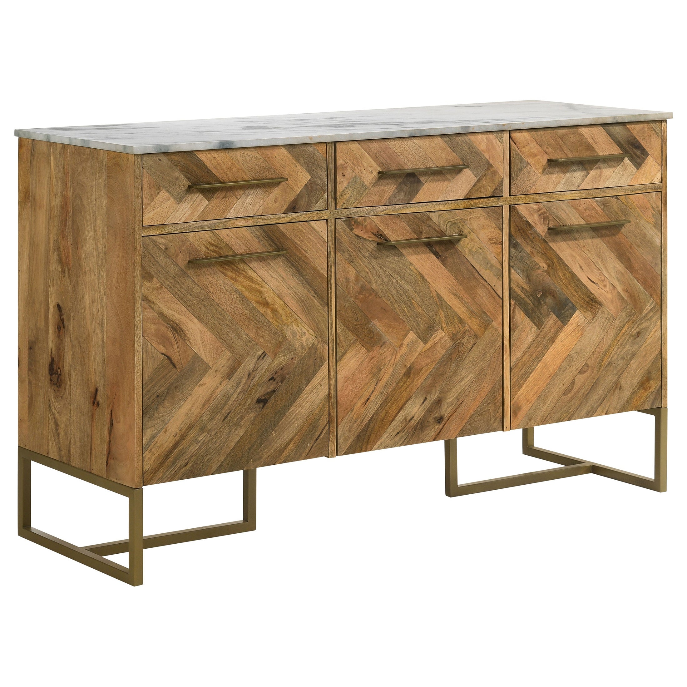 Gabinete decorativo de espiga con cubierta de mármol de 3 puertas Keaton, color natural