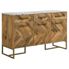 Gabinete decorativo de espiga con cubierta de mármol de 3 puertas Keaton, color natural
