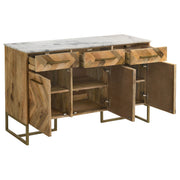 Gabinete decorativo de espiga con cubierta de mármol de 3 puertas Keaton, color natural