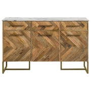 Gabinete decorativo de espiga con cubierta de mármol de 3 puertas Keaton, color natural