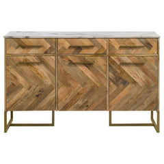 Gabinete decorativo de espiga con cubierta de mármol de 3 puertas Keaton, color natural
