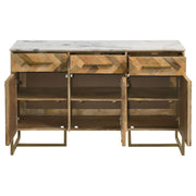 Gabinete decorativo de espiga con cubierta de mármol de 3 puertas Keaton, color natural