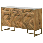 Gabinete decorativo de espiga con cubierta de mármol de 3 puertas Keaton, color natural