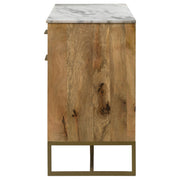 Gabinete decorativo de espiga con cubierta de mármol de 3 puertas Keaton, color natural