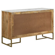 Gabinete decorativo de espiga con cubierta de mármol de 3 puertas Keaton, color natural