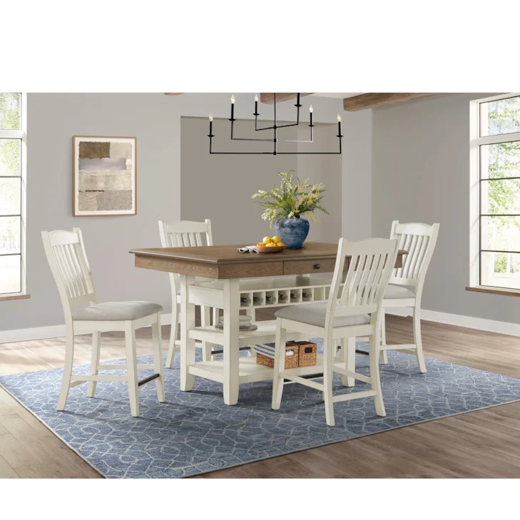 Bellevue Slat Back Counter Side Chair with Beige Fabric in Antique White