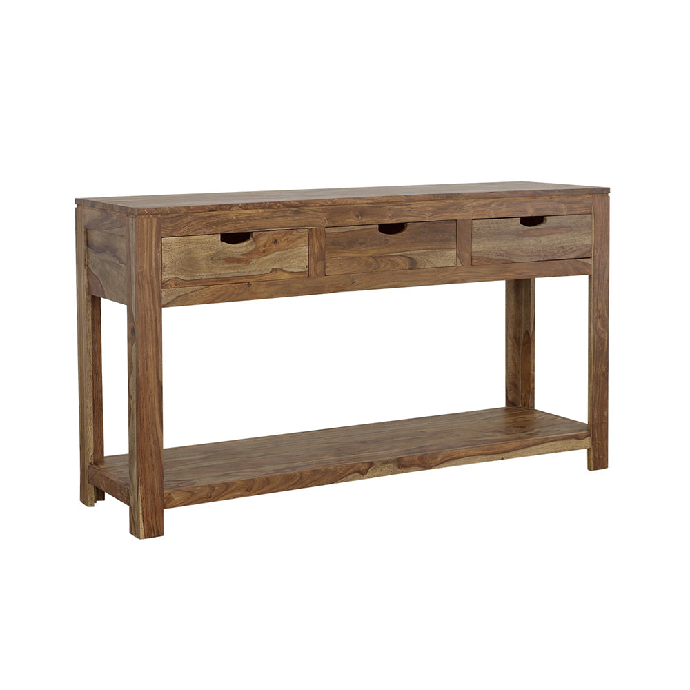 Consola Esther de madera de sheesham natural con 3 cajones