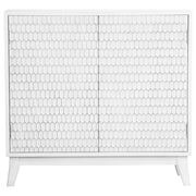 Gabinete Gambon de 2 puertas con acento de madera con diseño de panal, blanco