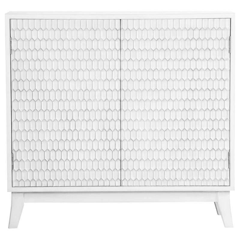 Gabinete Gambon de 2 puertas con acento de madera con diseño de panal, blanco