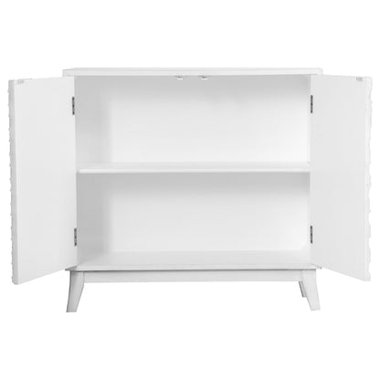 Gabinete Gambon de 2 puertas con acento de madera con diseño de panal, blanco