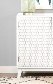 Gabinete Gambon de 2 puertas con acento de madera con diseño de panal, blanco