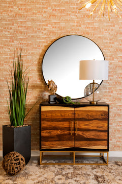 Gabinete de almacenamiento con acento de madera de 2 puertas y 40 pulgadas Zara en nogal negro