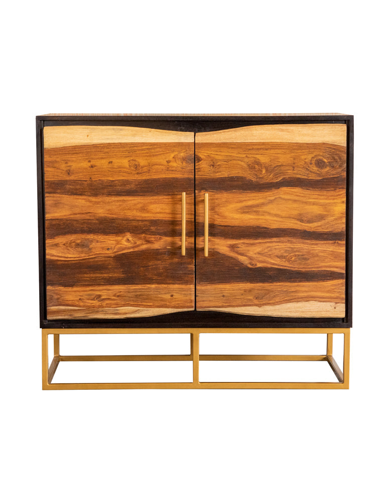 Gabinete de almacenamiento con acento de madera de 2 puertas y 40 pulgadas Zara en nogal negro