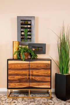 Gabinete de almacenamiento con acento de madera de 2 puertas y 40 pulgadas Zara en nogal negro