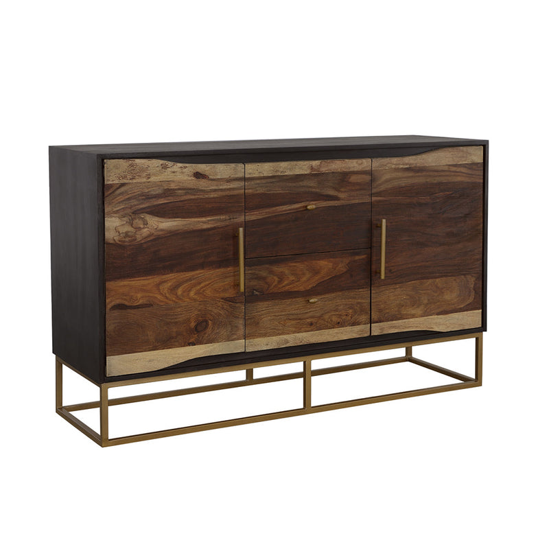 Gabinete de almacenamiento con acento de madera de 2 puertas y 57 pulgadas de Zara en nogal negro