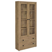 Gabinete alto Hawthorne con cuatro estantes, puertas de vidrio y cajones