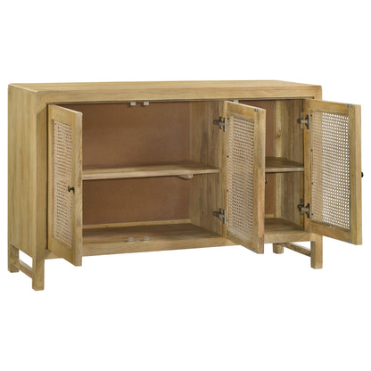 Gabinete decorativo de madera de 3 puertas Zamora con caña tejida natural