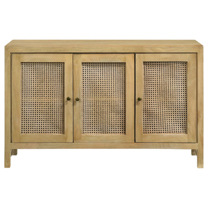 Gabinete decorativo de madera de 3 puertas Zamora con caña tejida natural