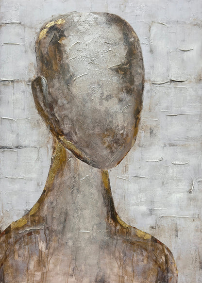 ''Gilded Modern Minimalist Figure'' Hand-painted Wrapped Canvas