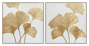 ''Lustrous Ginkgo Leaf Diptych'' Hand-painted Canvas in Frame (set)