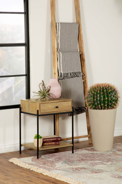 Mesa auxiliar decorativa de madera con 1 cajón Declan, mango natural