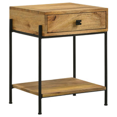 Mesa auxiliar decorativa de madera con 1 cajón Declan, mango natural
