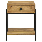 Mesa auxiliar decorativa de madera con 1 cajón Declan, mango natural