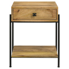 Mesa auxiliar decorativa de madera con 1 cajón Declan, mango natural