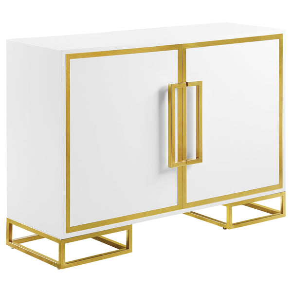 Gabinete de almacenamiento de madera Elsa de 2 puertas, blanco y dorado
