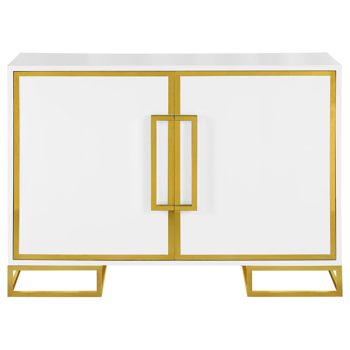 Gabinete de almacenamiento de madera Elsa de 2 puertas, blanco y dorado
