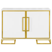 Gabinete de almacenamiento de madera Elsa de 2 puertas, blanco y dorado