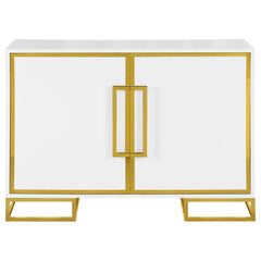 Gabinete de almacenamiento de madera Elsa de 2 puertas, blanco y dorado