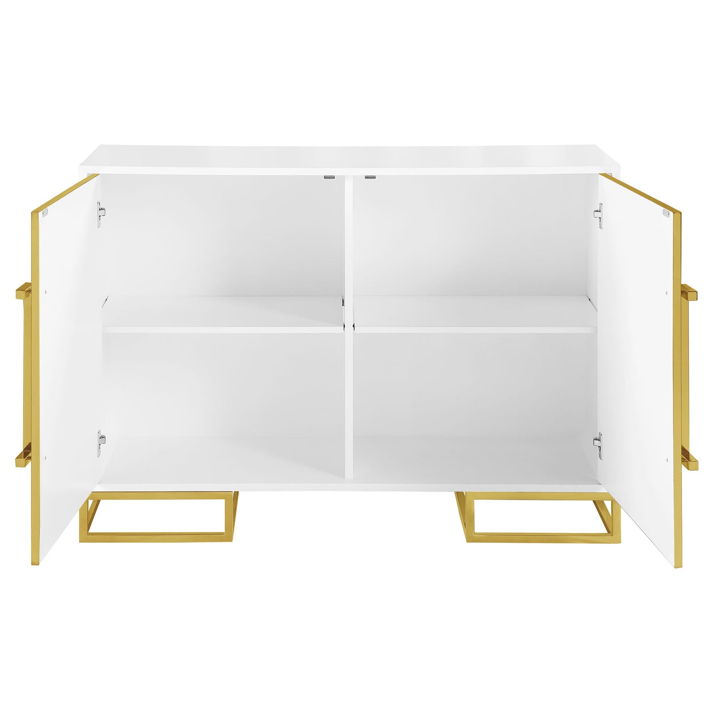 Gabinete de almacenamiento de madera Elsa de 2 puertas, blanco y dorado
