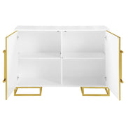 Gabinete de almacenamiento de madera Elsa de 2 puertas, blanco y dorado