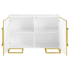Gabinete de almacenamiento de madera Elsa de 2 puertas, blanco y dorado