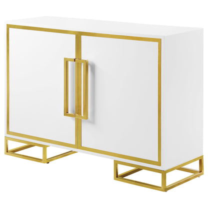 Gabinete de almacenamiento de madera Elsa de 2 puertas, blanco y dorado
