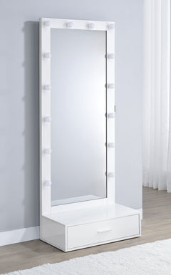 Spector 1-drawer Lighted Full-Length Floor Mirror White High Gloss