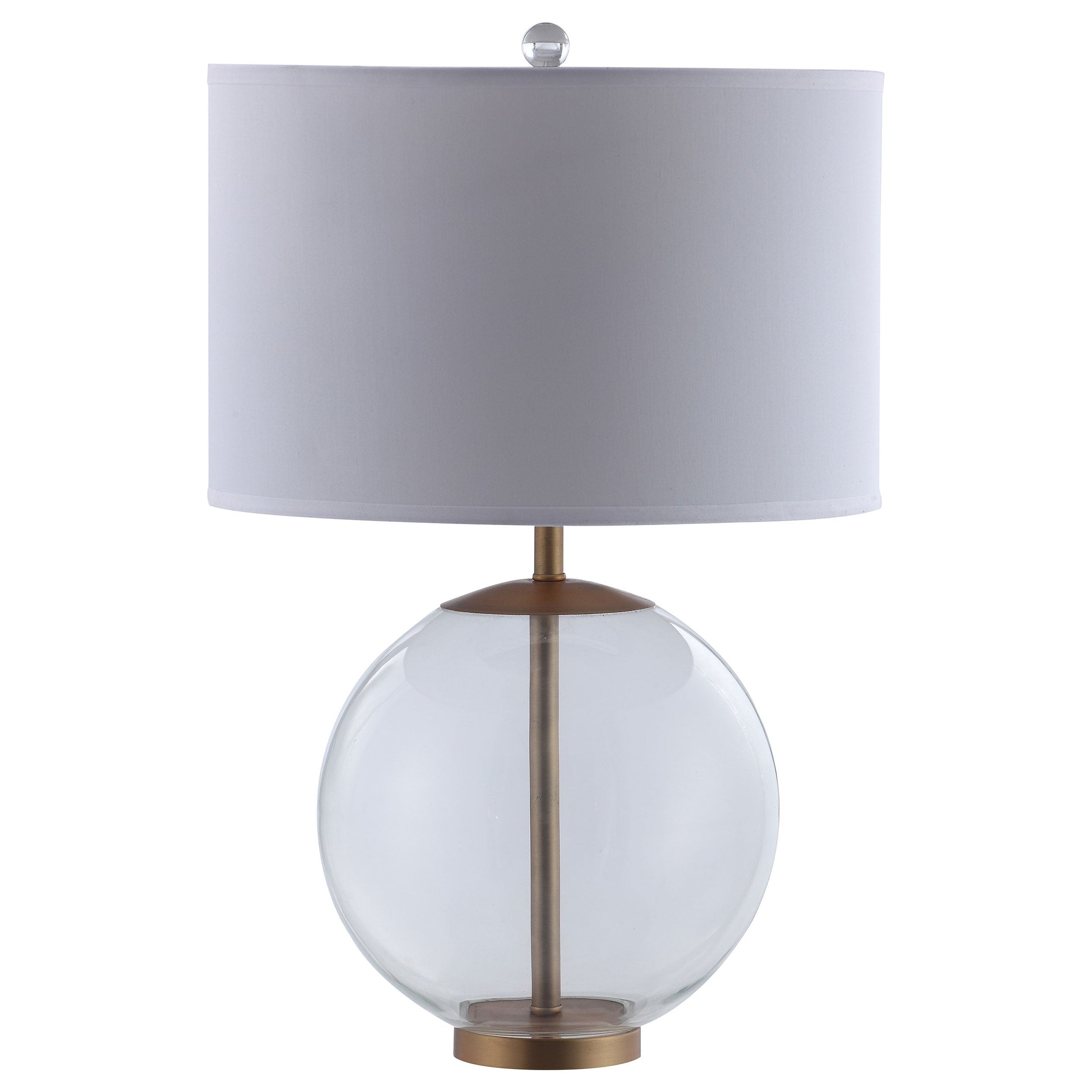 Lámpara de mesa Kenny de 27 pulgadas con pantalla de tambor de vidrio transparente, de latón