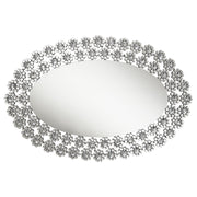 Espejo de pared ovalado Colleen de 31 x 47 pulgadas con flores de cristal plateadas