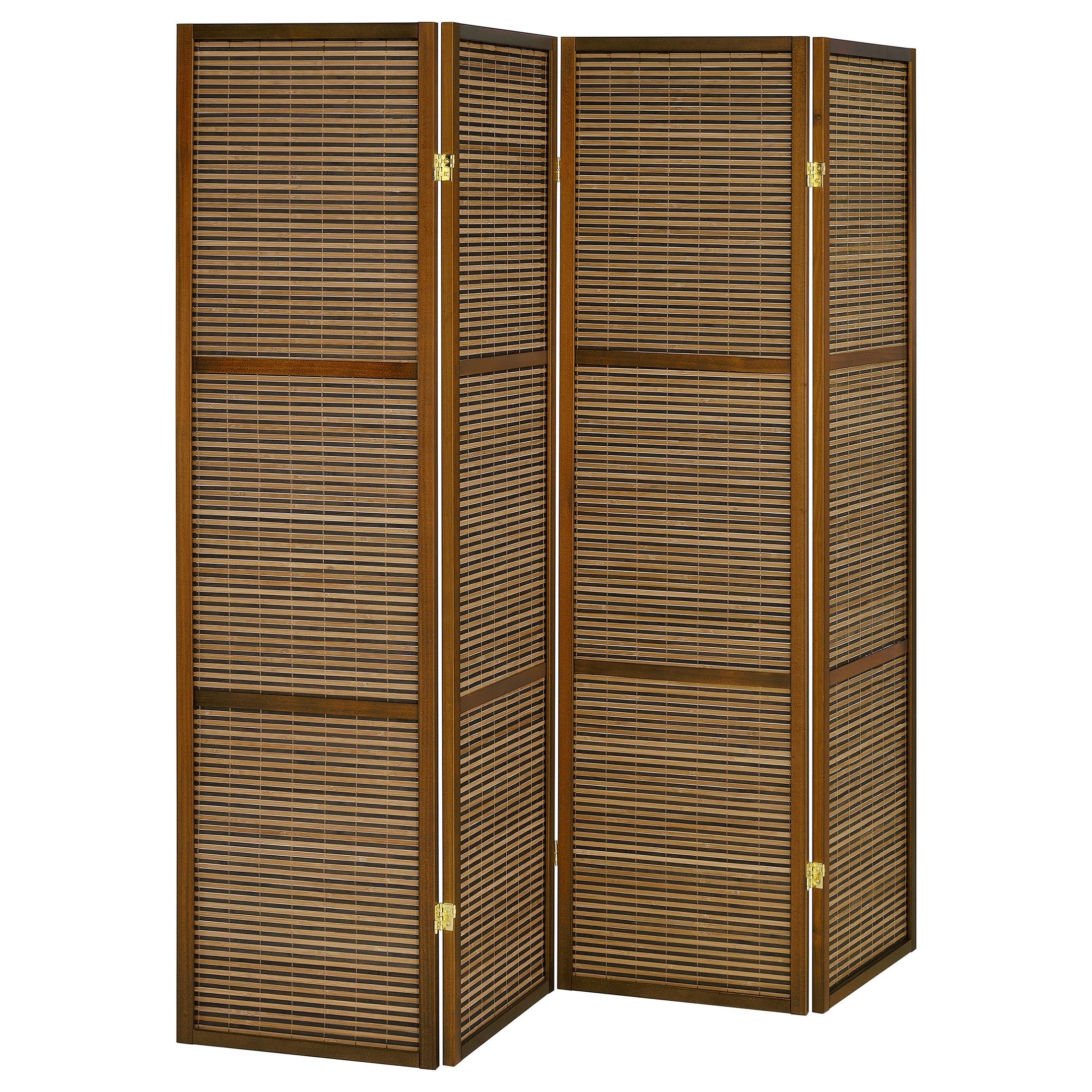 Biombo plegable Browning de 4 paneles de bambú en color nogal
