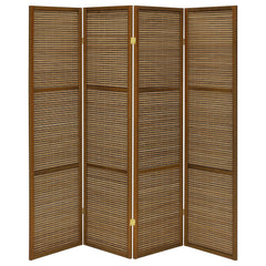 Biombo plegable Browning de 4 paneles de bambú en color nogal