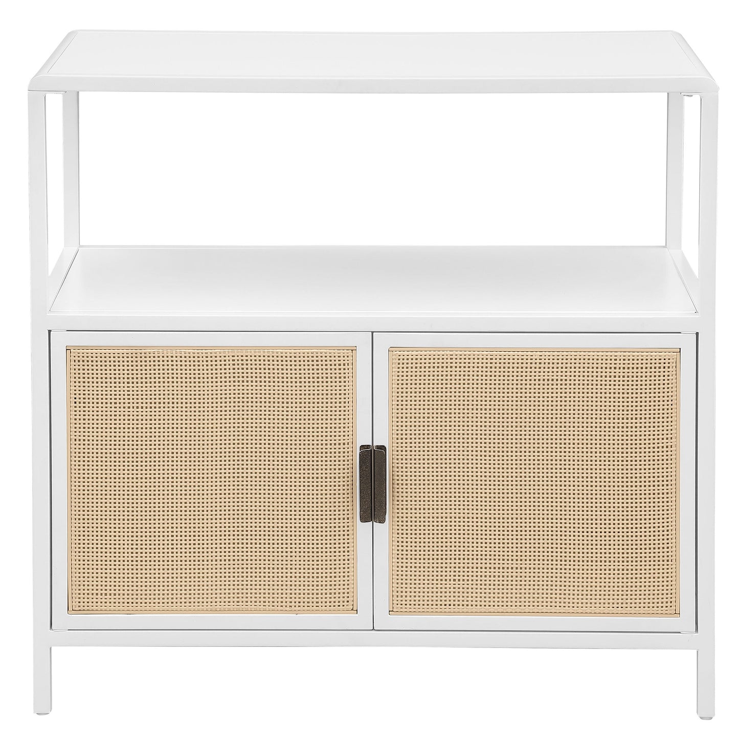 Amherst 3-shelf Radio Weave Cane Metal Accent Cabinet White
