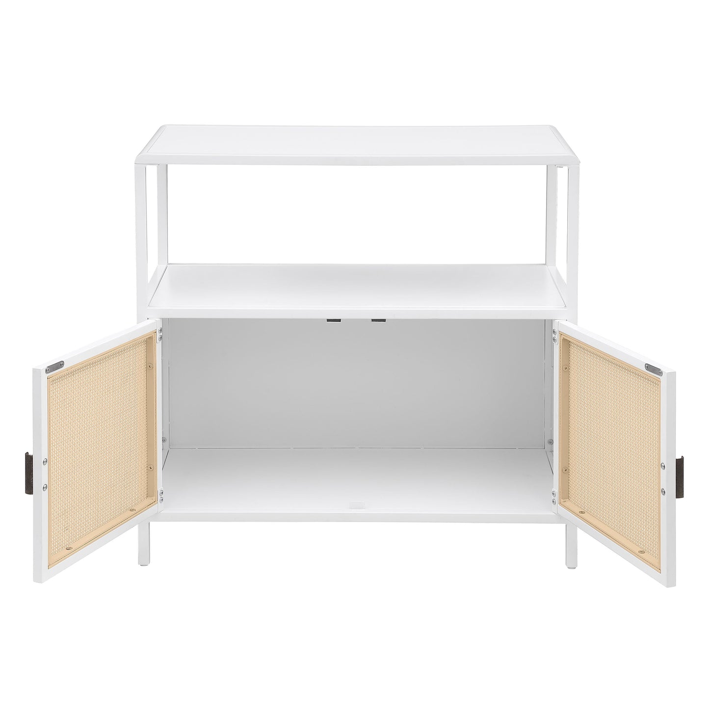 Amherst 3-shelf Radio Weave Cane Metal Accent Cabinet White