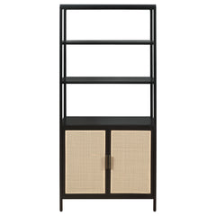 Amherst 3-shelf Radio Weave Cane Metal Accent Cabinet Black